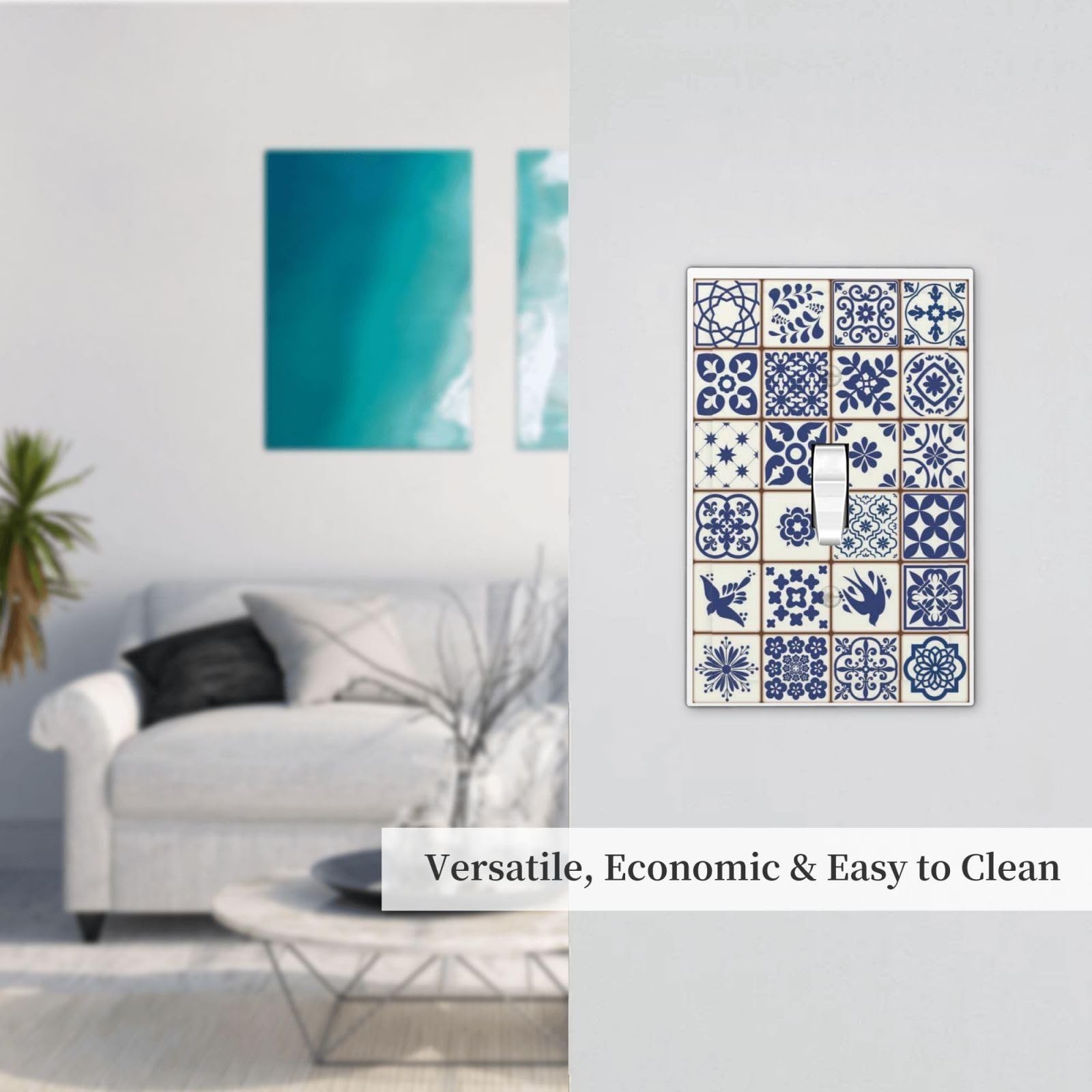 Switch Plate Cover Moroccan Blue Bohemian Kitchen Bathroom Wall Decor 1Gang