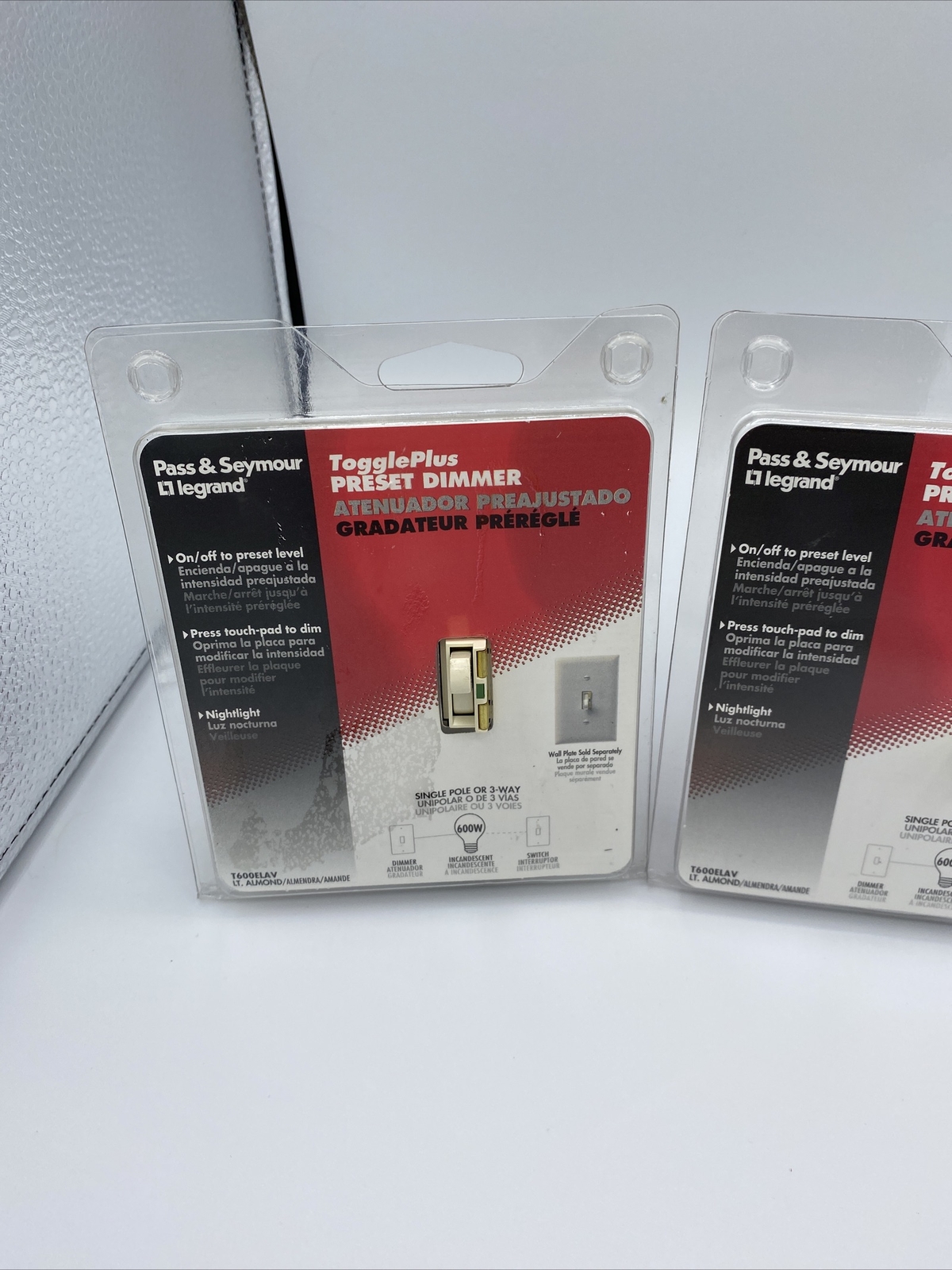 LOT OF 3 Pass & Seymour Legrand Toggleplus preset dimmer T600ELAV almond color