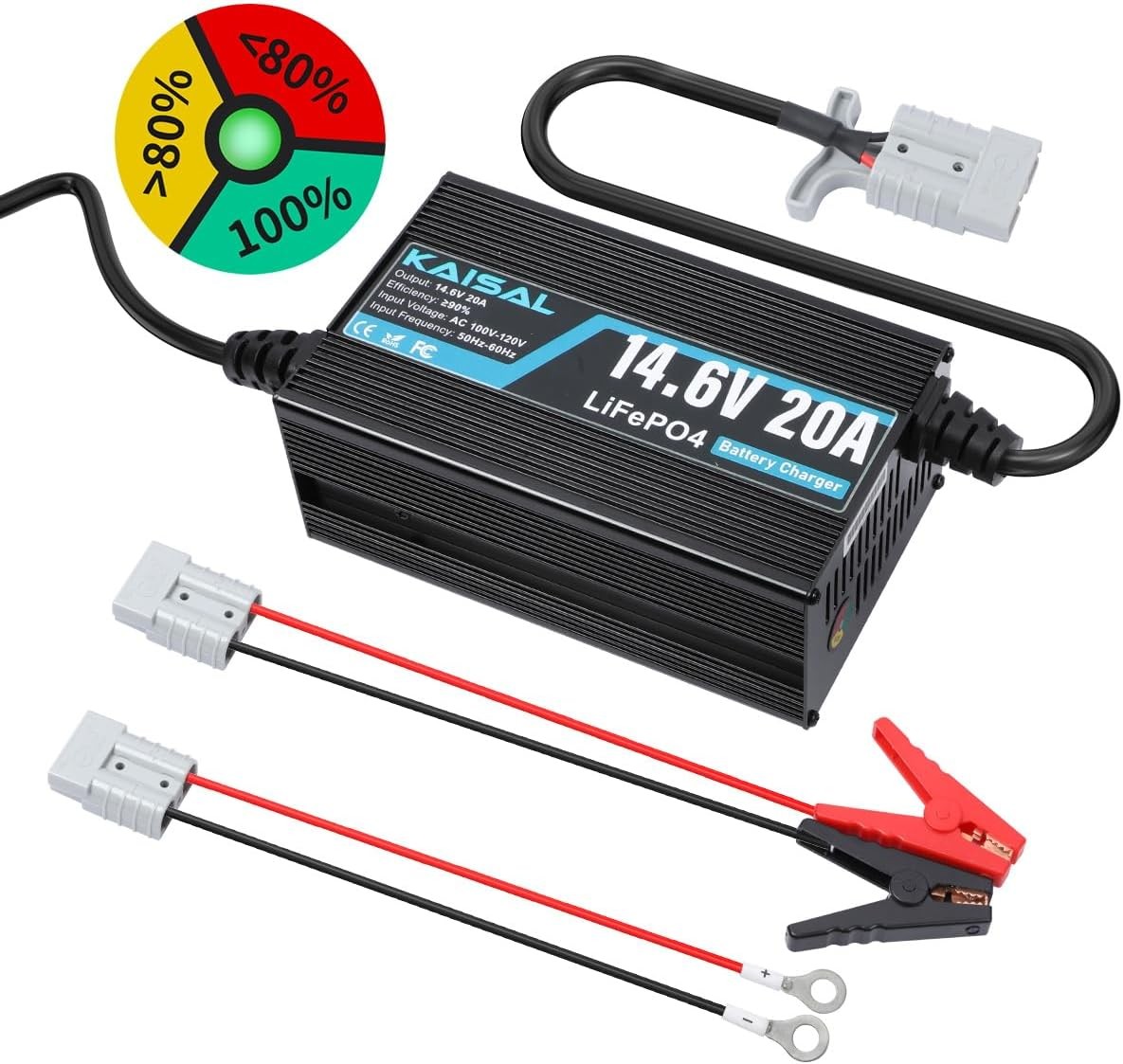 12V 20A Lithium Battery Charger 14.6V LiFePO4 Battery Charger Fit For RV, Boat