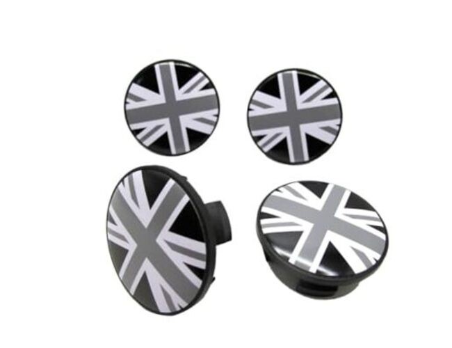 Black/Gray Union Jack Wheel Hub Center Cover for Cooper MK2 (54 mm)