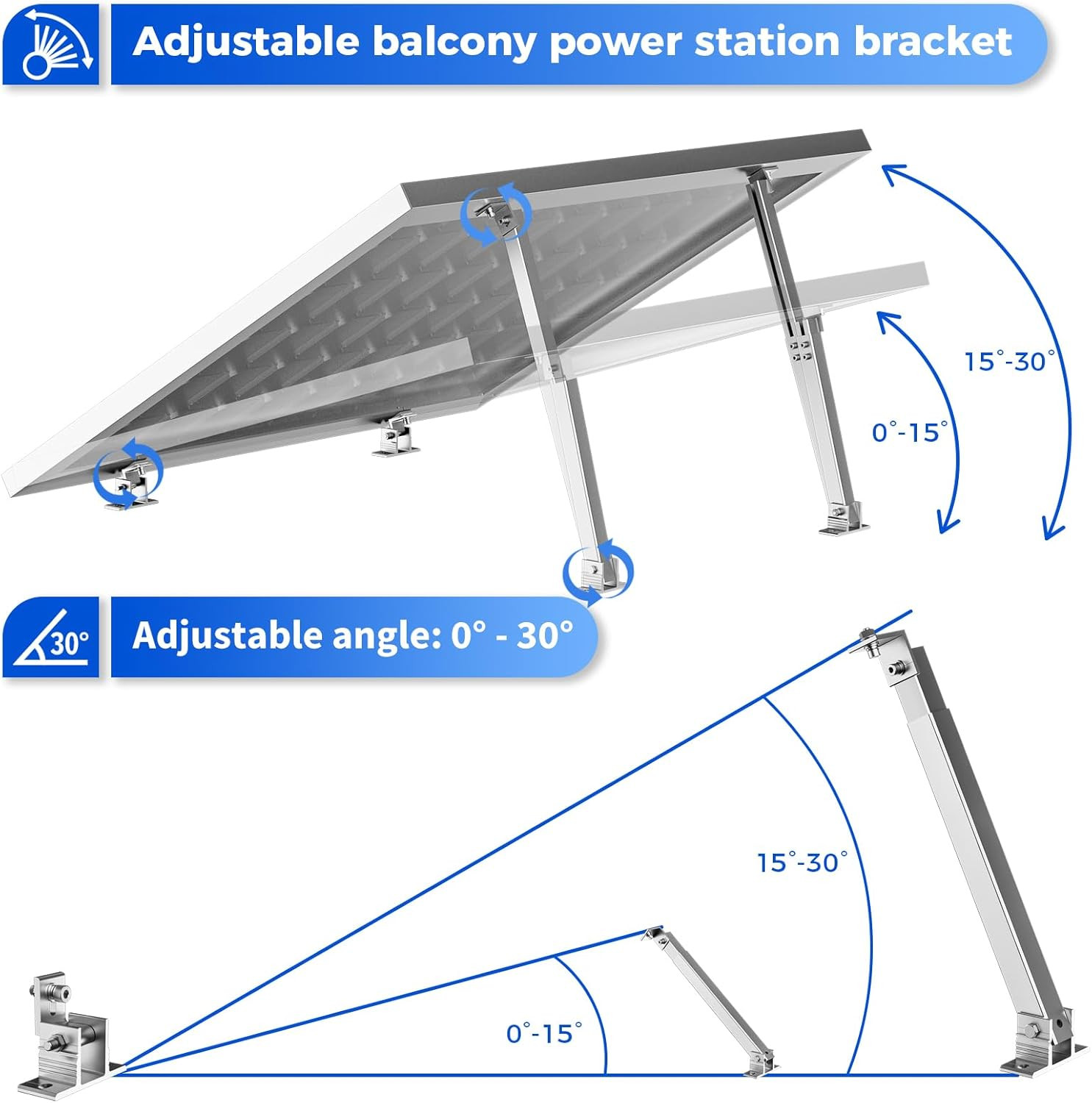 2 Set Adjustable Solar Panel Tilt Mount Brackets Aluminum Alloy Mounting Bracket
