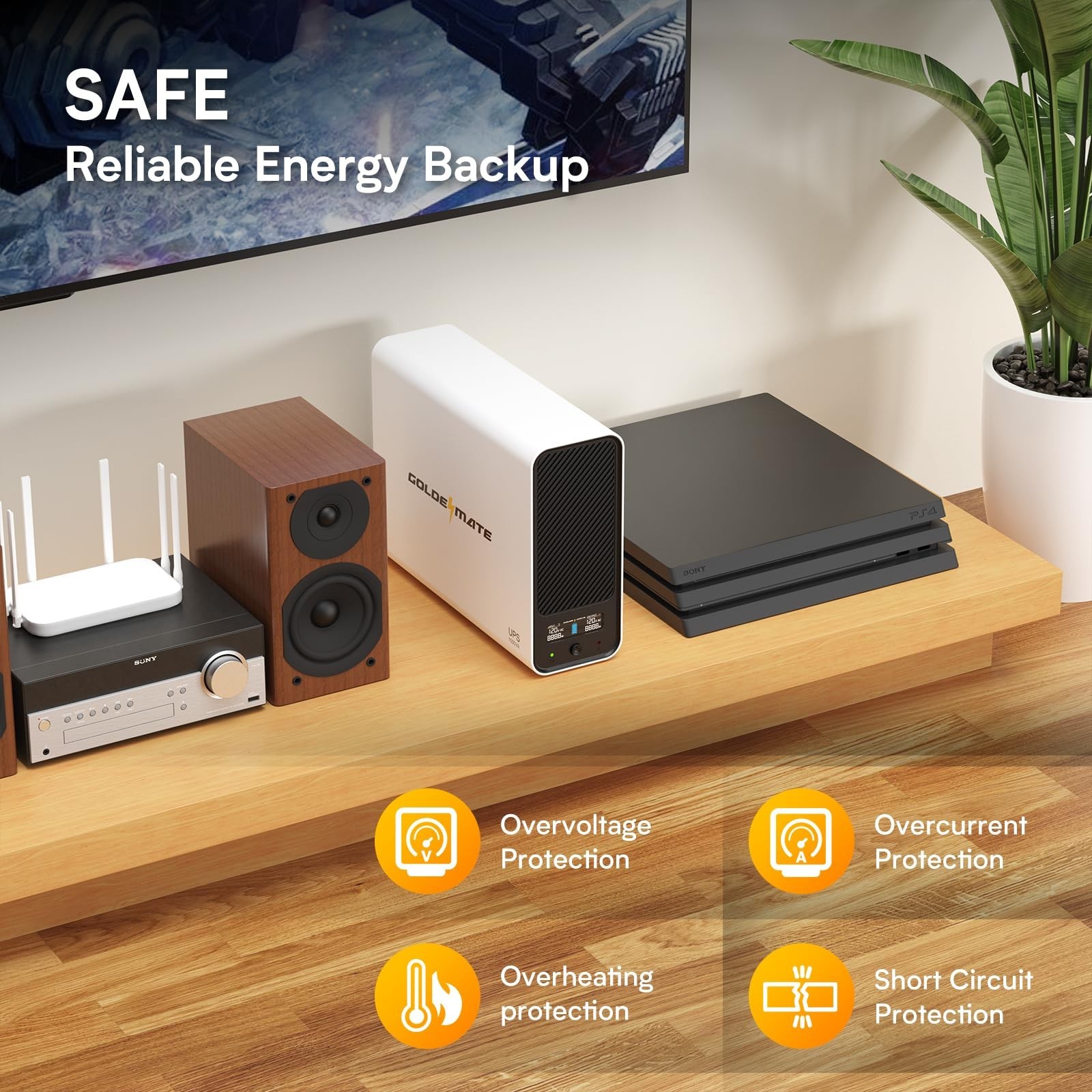 Goldenmate Back-UPS 1000VA/800W LiFePO4 Battery Backup UPS Surge Protector