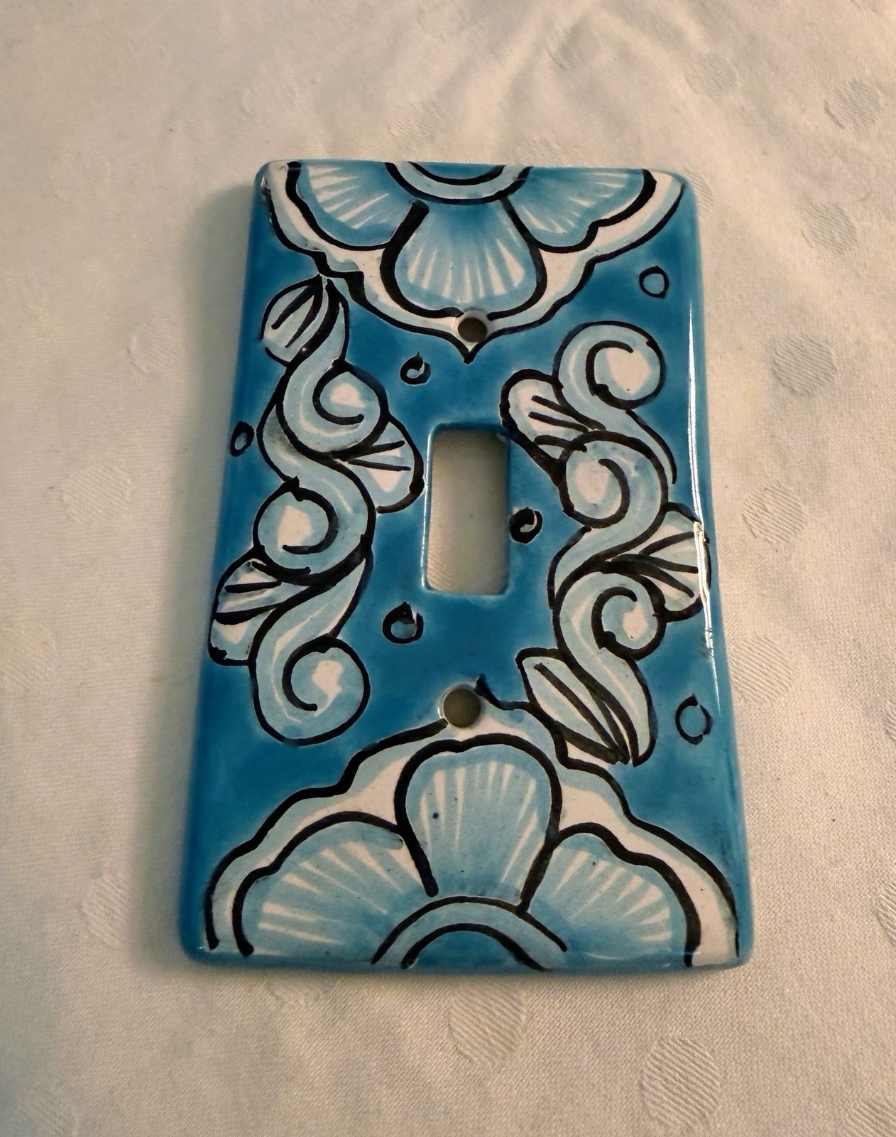 Talavera Mexico Single Switch Plate Cover Pottery Hand Painted Blue Floral