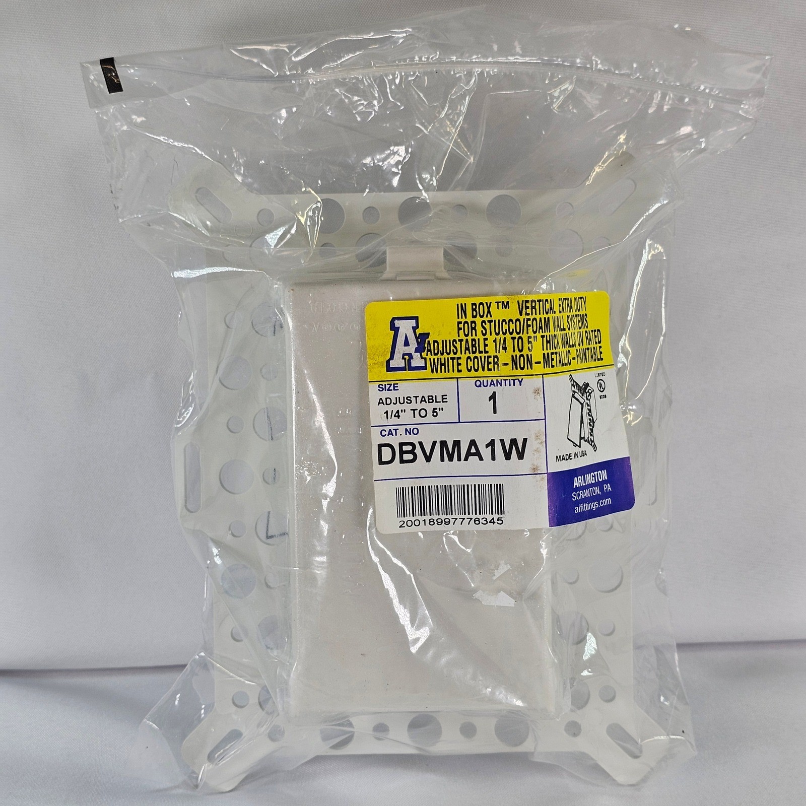 New Arlington DBVMA1W BOX Vertical Extra Duty Stucco Foam Wall Adjustable White
