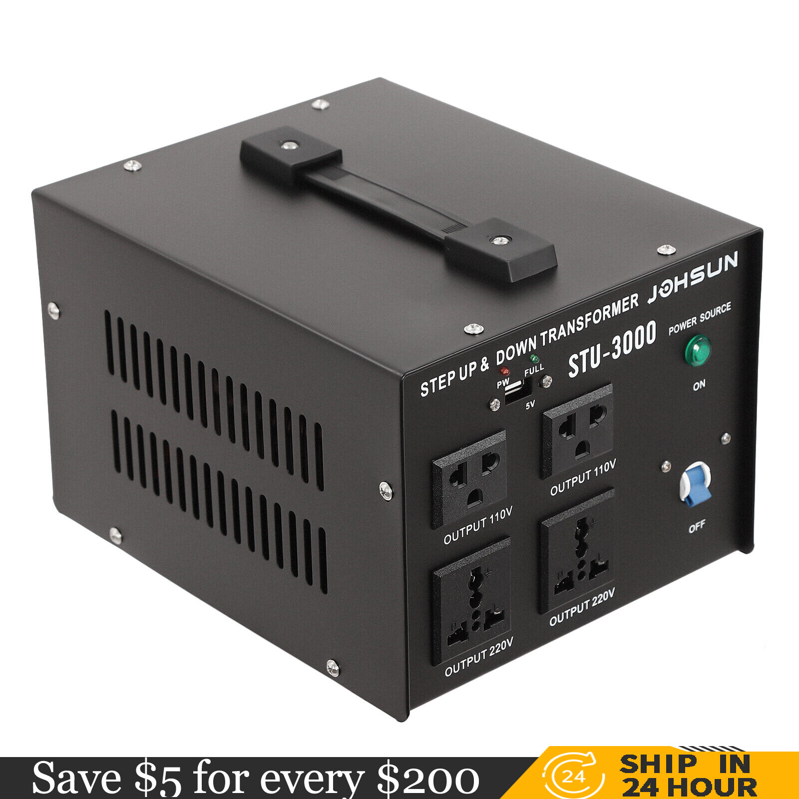 3000 Watt Voltage Converter Power Transformer Step Up/Down 110V- 220V Heavy Duty