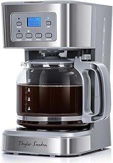Taylor Swoden 12-Cup Programmable Coffee Maker, Regular & Strong Brew Drip Coffe