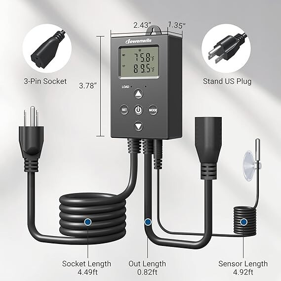 DEWENWILS Digital Temperature Controller Thermostat Outlet 14-140°F, 120V/10A/12